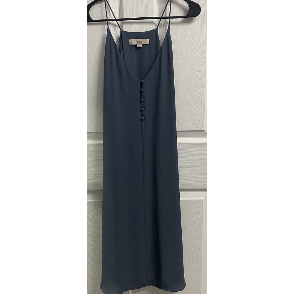 LOFT Shift Flowy Womens Dress. Button Front. Midi Teal Blue. Sz. M Lined